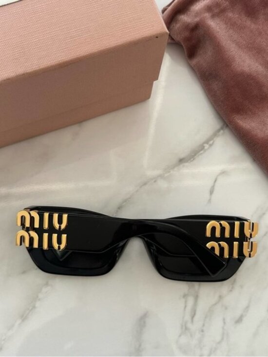 ?✨✨? Miu Miu Sunglasses Miu Row Logo Cat Eye Sunglasses - Black, Gold main image 4